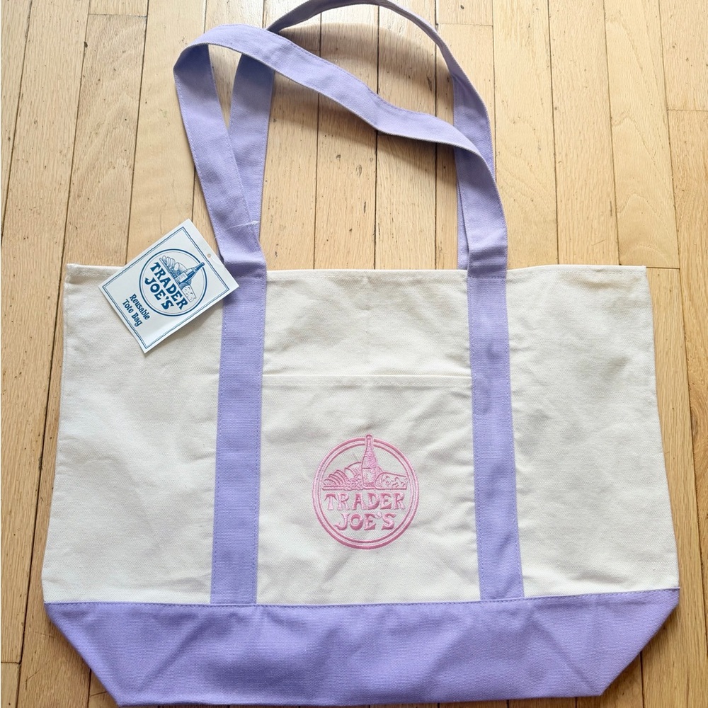 Trader Joe's Reusable Large Canvas Tote Bag - Lavender and Pink NWT - Picture 2 of 4